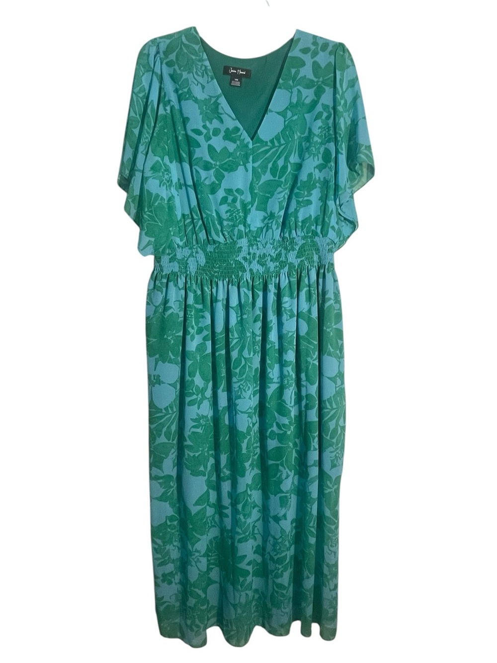 Jessica Howard green floral print chiffon maxi dress. Size 18W GUC - Picture 5 of 11